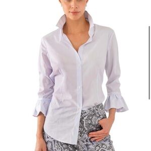 Gretchen Scott Priss Blouse White Ruffle Sleeve Soft Coastal Preppy Basic Sz XL